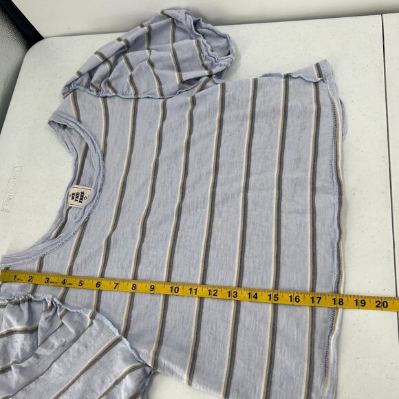 Free People S/P We The Free Stripe Crop Top Raw Seam Puff Sleeve Boho Tee - Picture 5 of 11